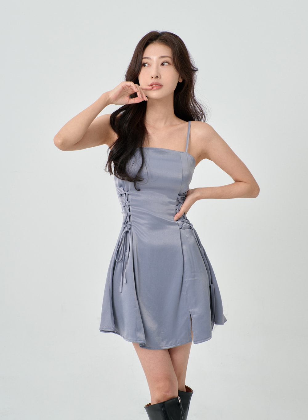 Silky Satin Cross Waist Tie Thin Strap Mini Dress IO27