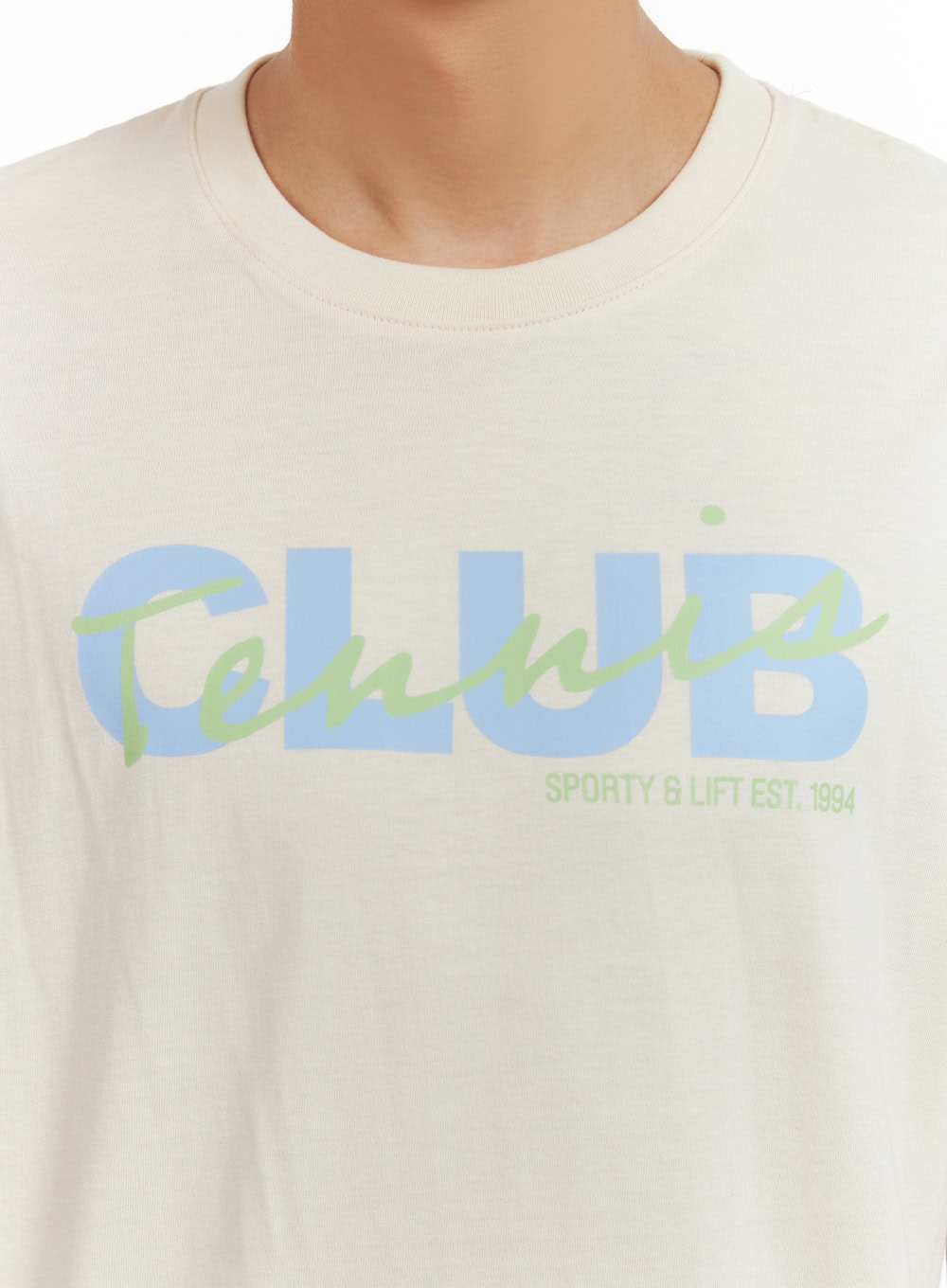 Men's Lettering Round Neck T-Shirt (Light Beige) IU419