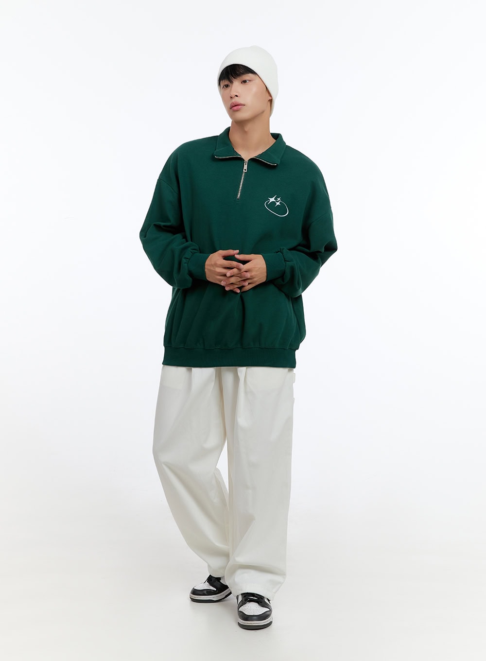 Men's Classic Cotton Half-Zip Graphic Hoodie (Green) IS413