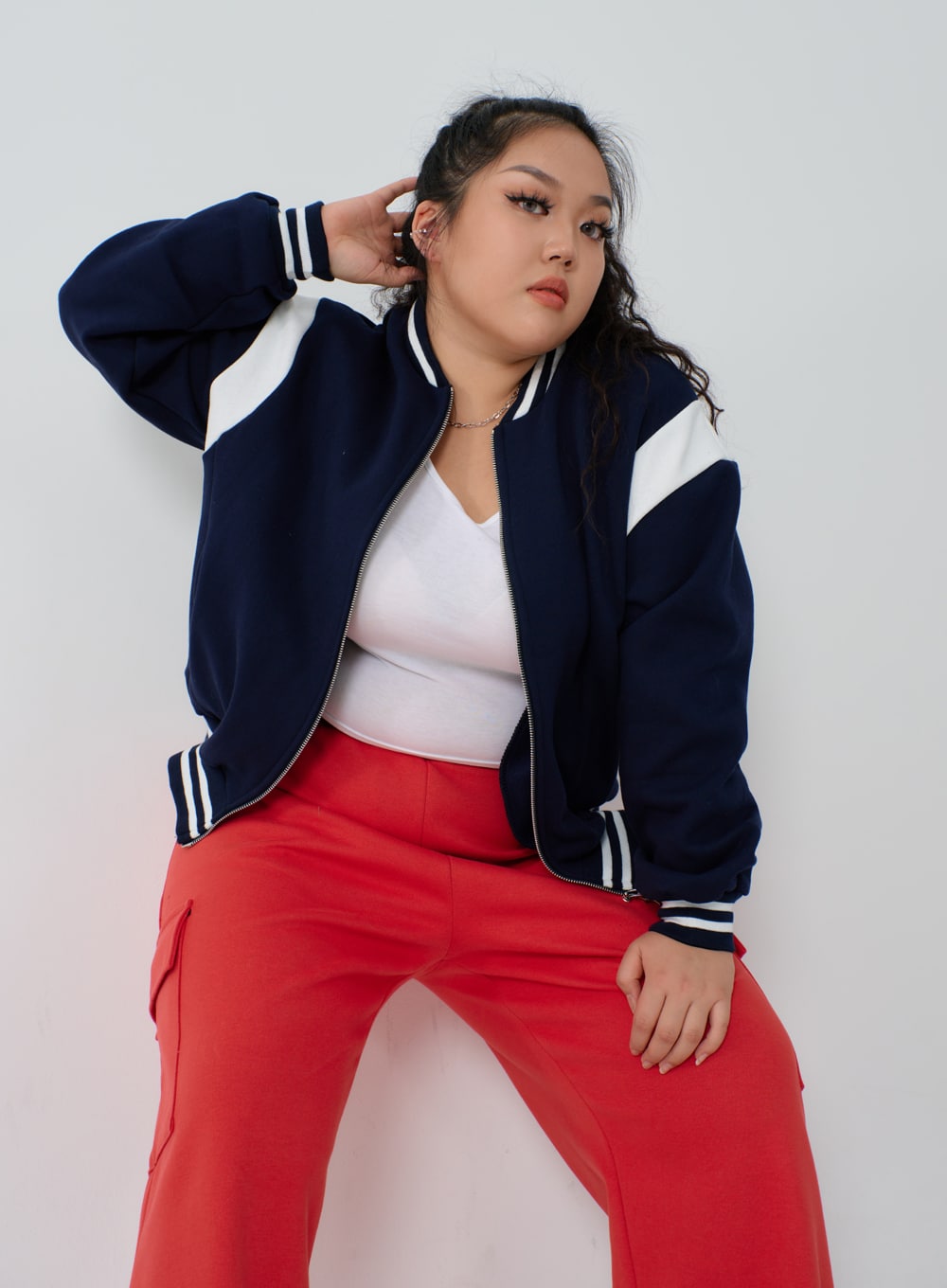 Plus Two Color Zipper Sweatshirt ID27