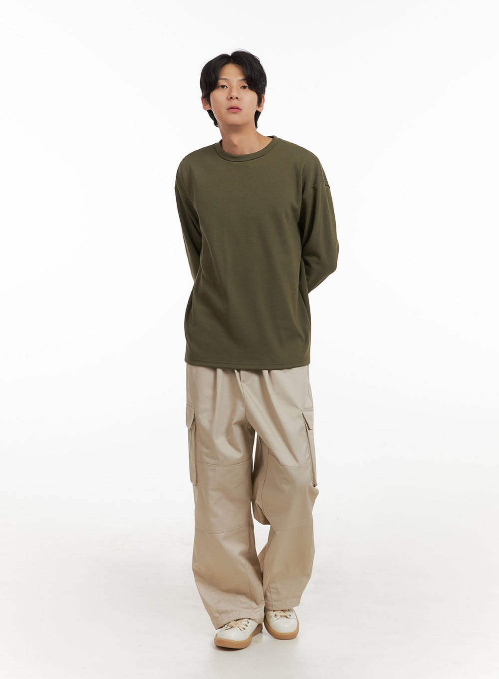 Men's Basic Oversize Long Sleeve Tee (Dark Green) IY402