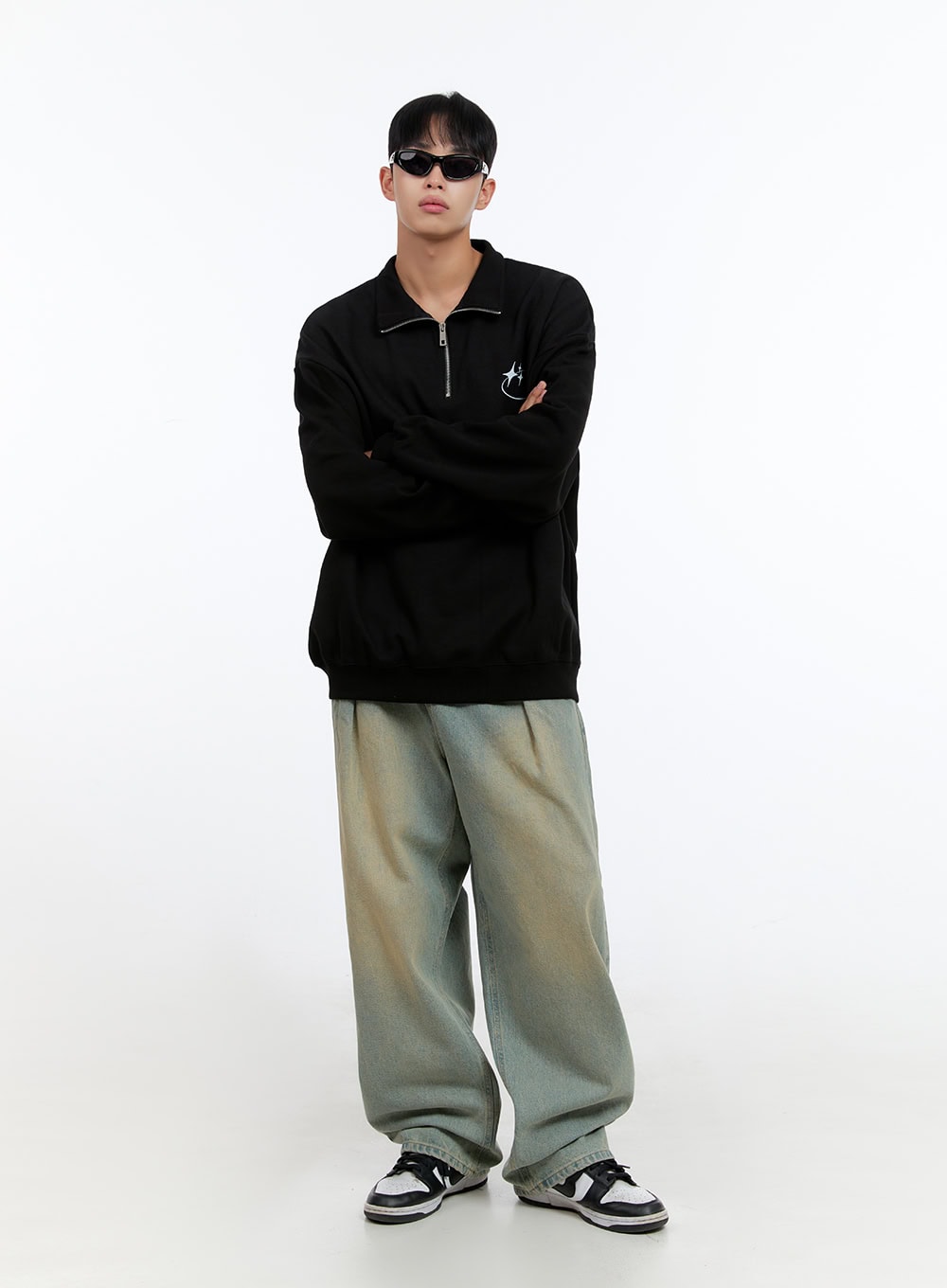 Men's Classic Cotton Half-Zip Graphic Hoodie (Black) IS413