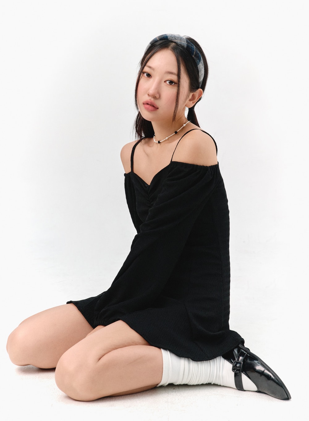 Off-Shoulder Shirred Mini Dress IS301