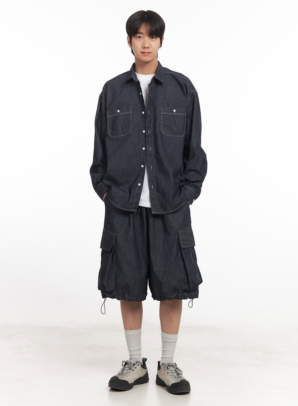 Men's Stitched Button-Up Denim Shirt IA510