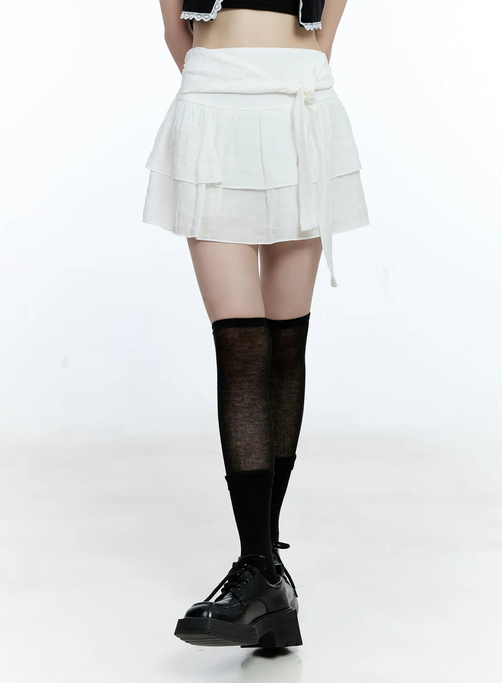 Ribbon-Tie Tiered Mini Skirt CG511