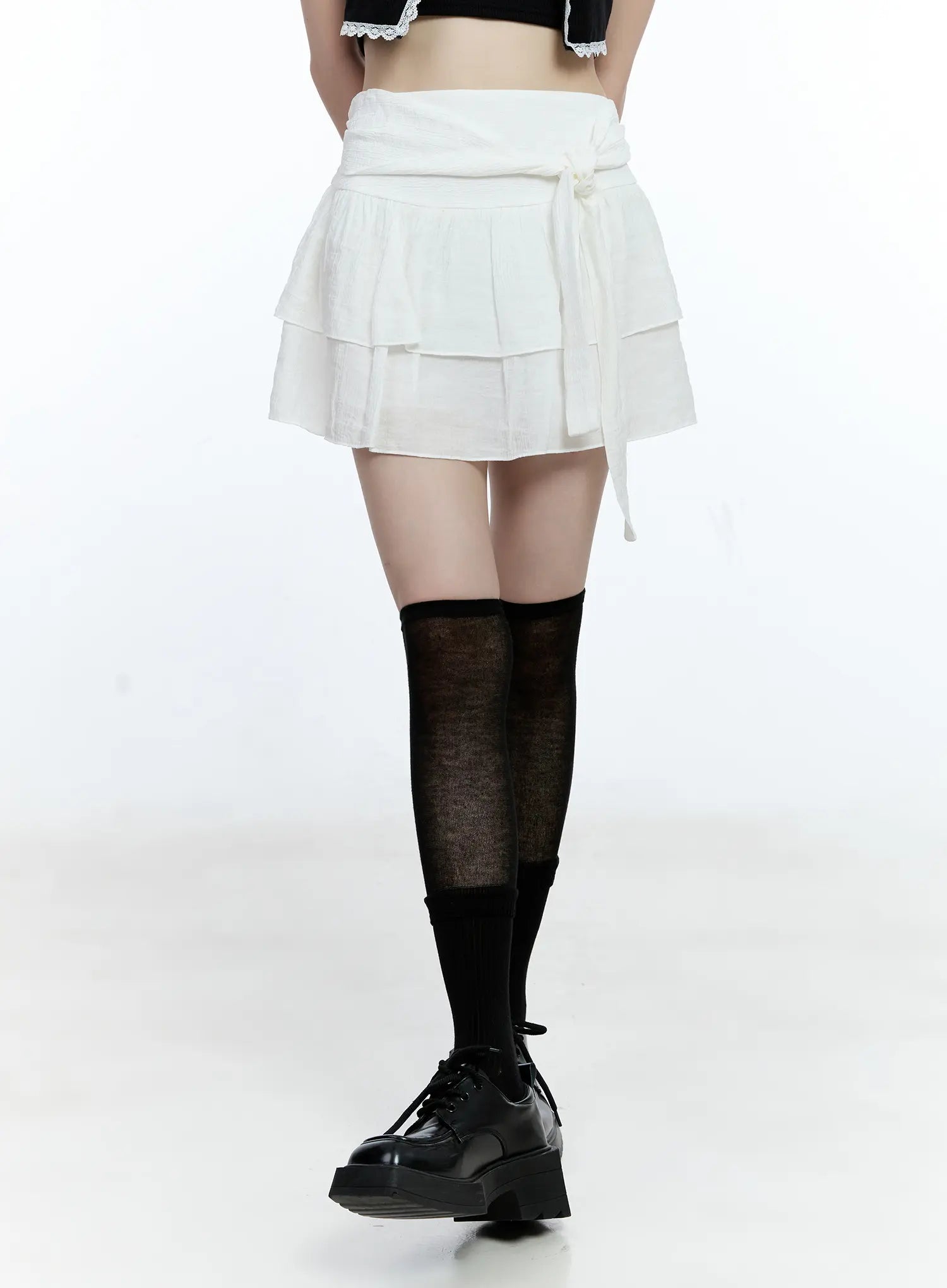 Ribbon-Tie Tiered Mini Skirt CG511