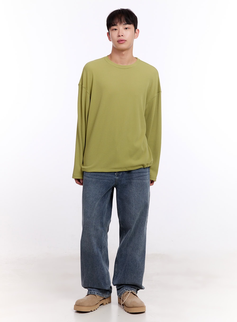 Men's Oversized Waffle-Knit Long Sleeve Tee IM512