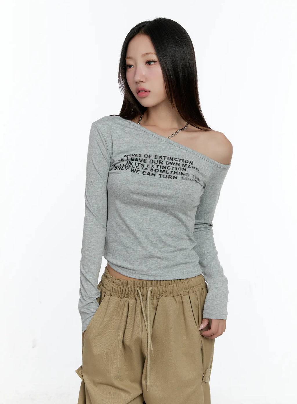 One-shoulder Lettering Long Sleeve CS517