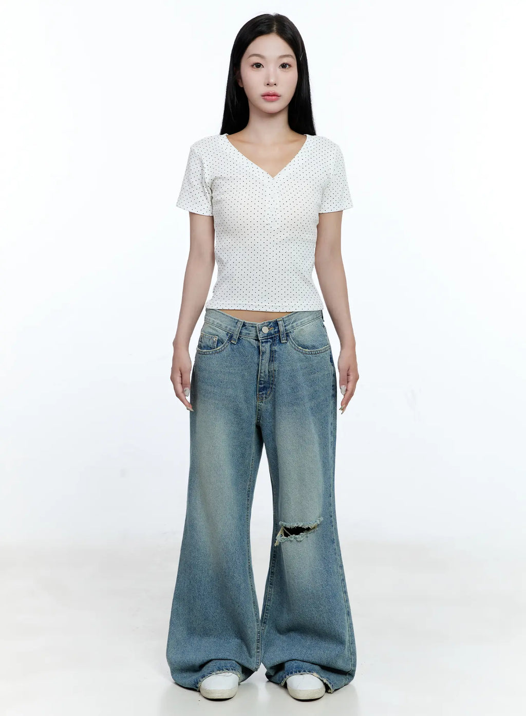 Polka-Dot V-Neck Top CG512