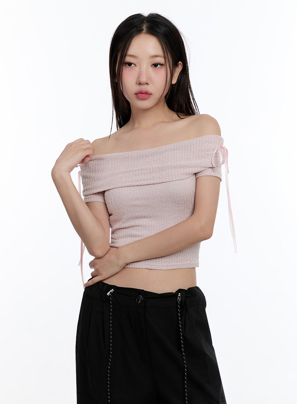 Ribbon Off-Shoulder Crop Top IU504