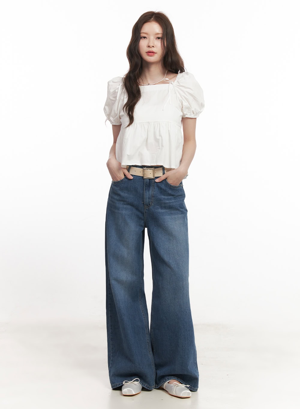 Lovely Ribbon Puff-Sleeve Blouse Top CA501