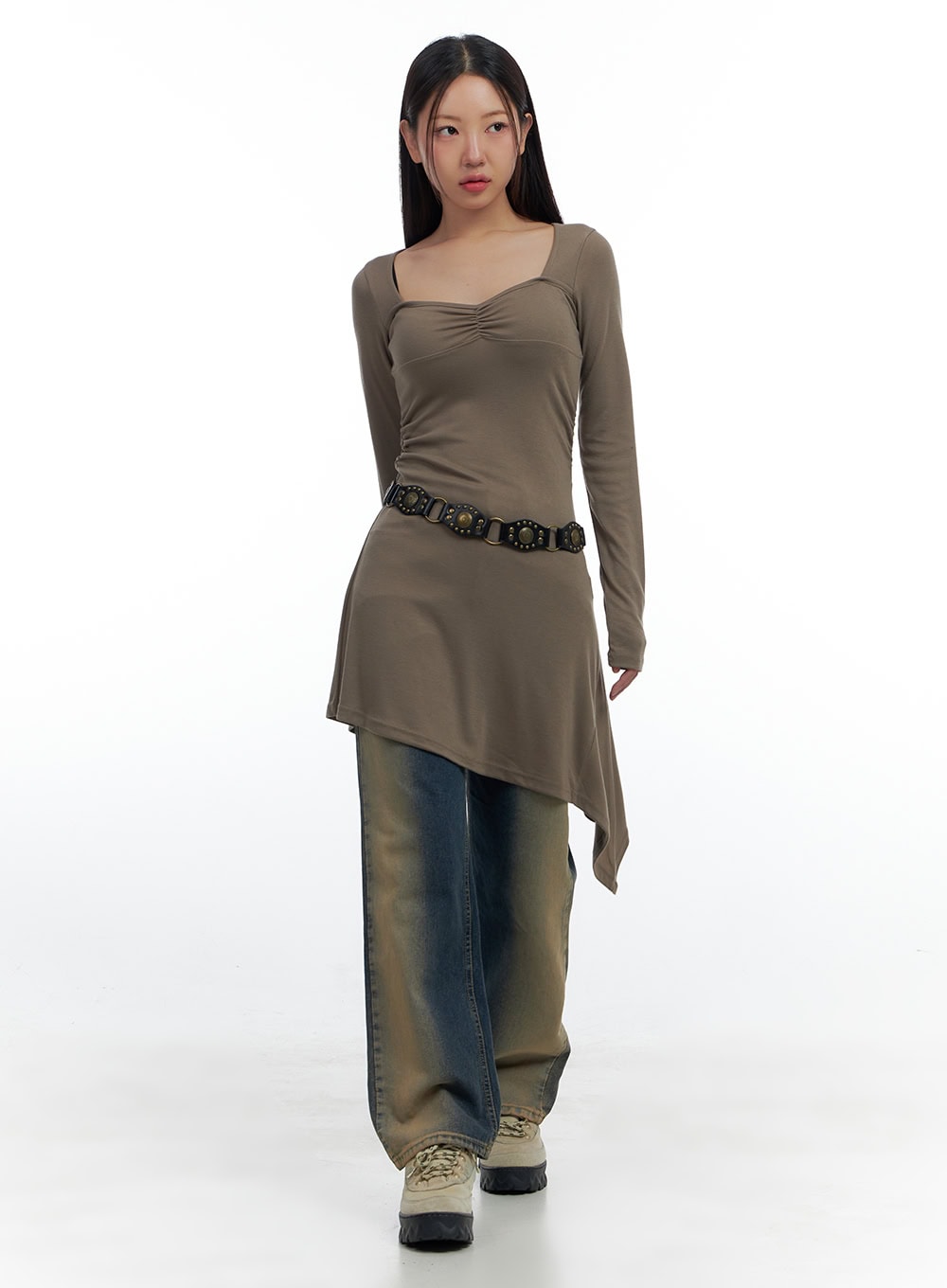 Lark Brown Washed Out Wide Leg Denim CS424