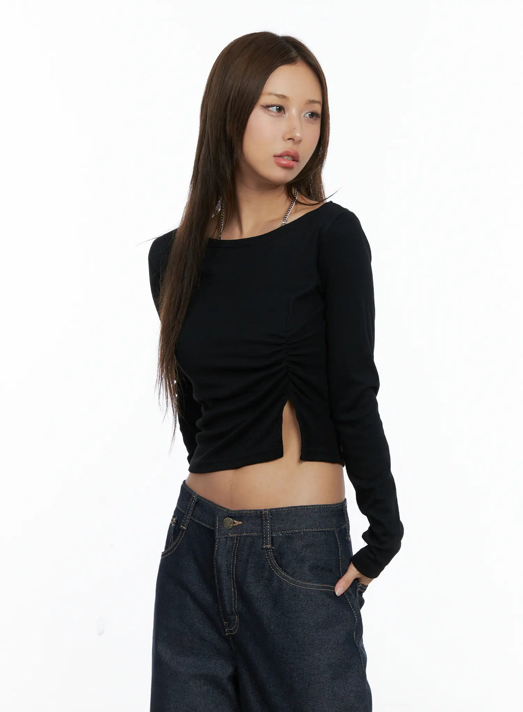 Side-Slit Long Sleeve Crop Top CS505