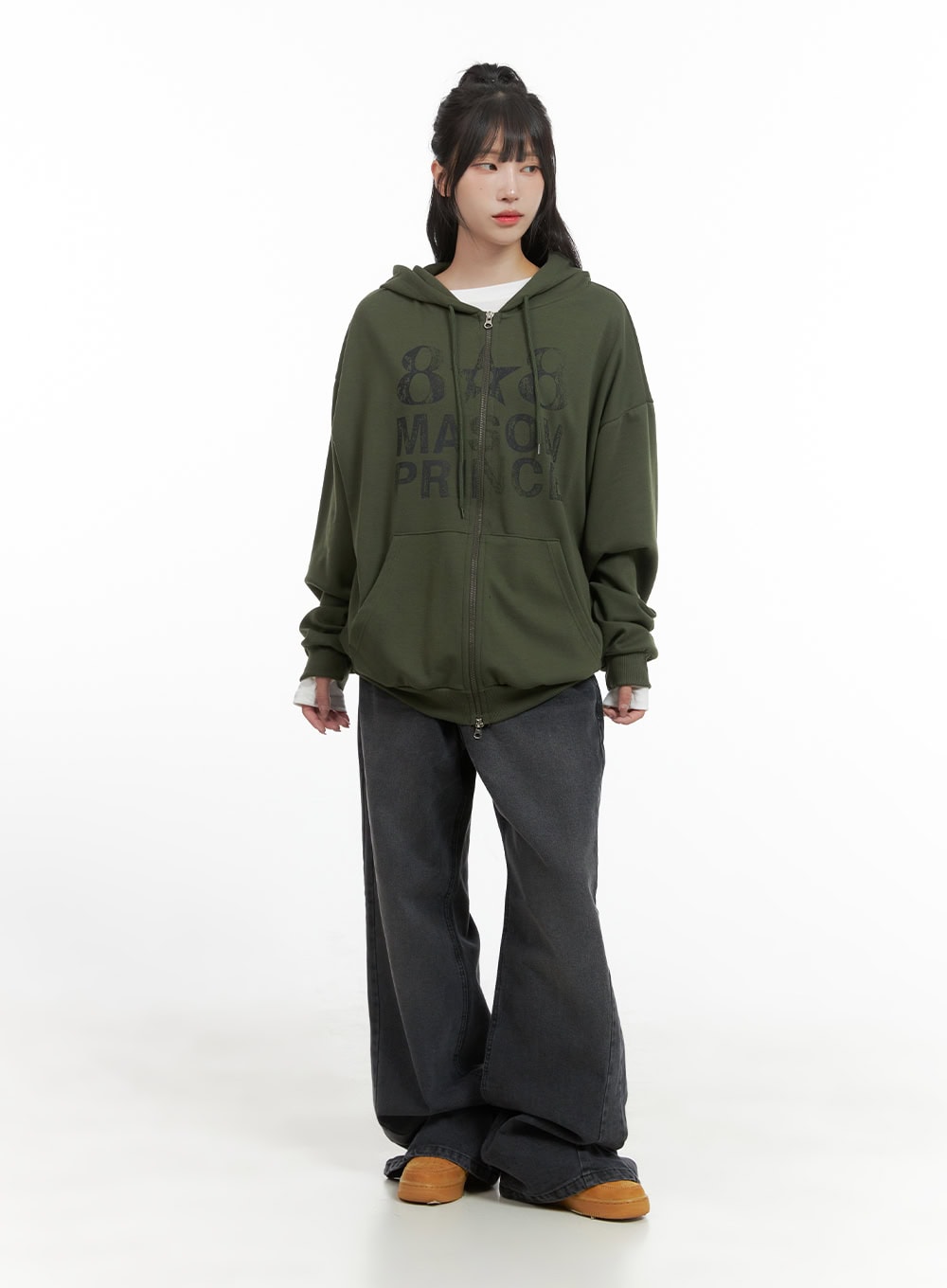 Oversized Lettering Zip-Up Sweat Hoodie CG421