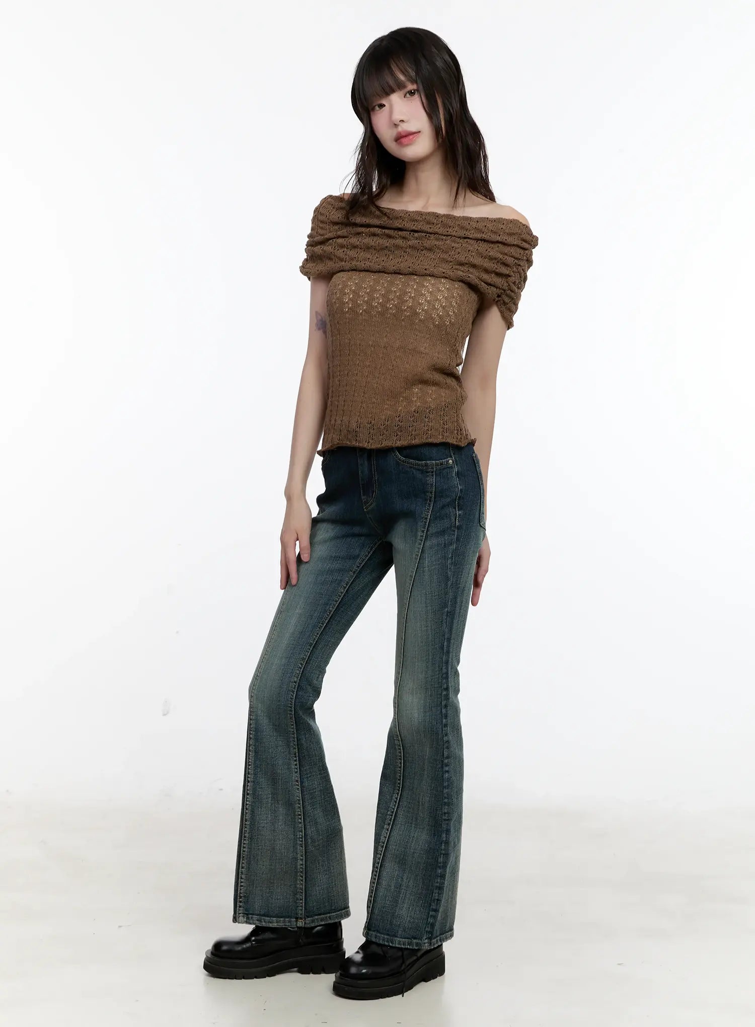 Shirred Off-Shoulder Knit Top CL504