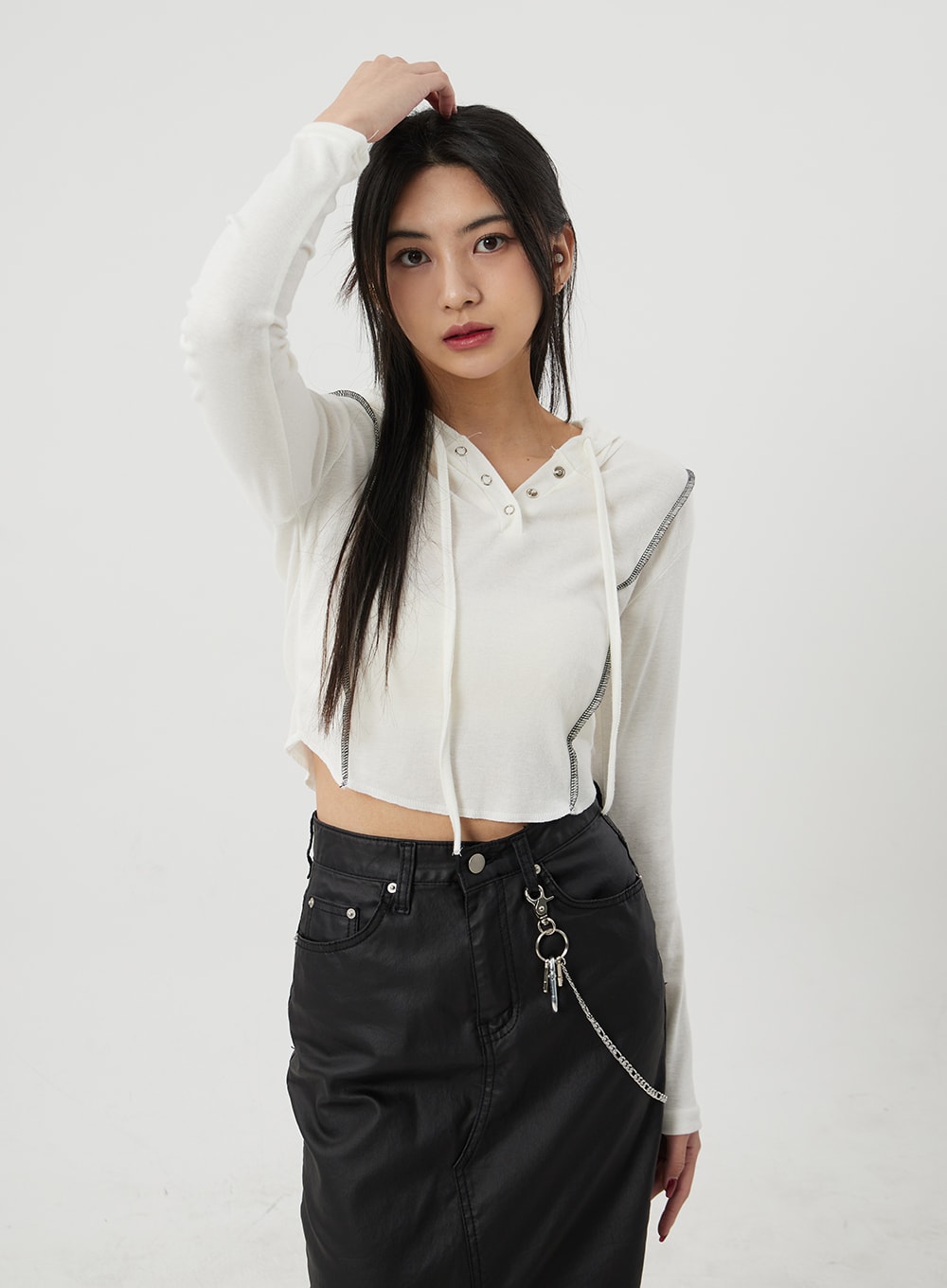 Stripe Detail Cropped Hoodie Top BJ319