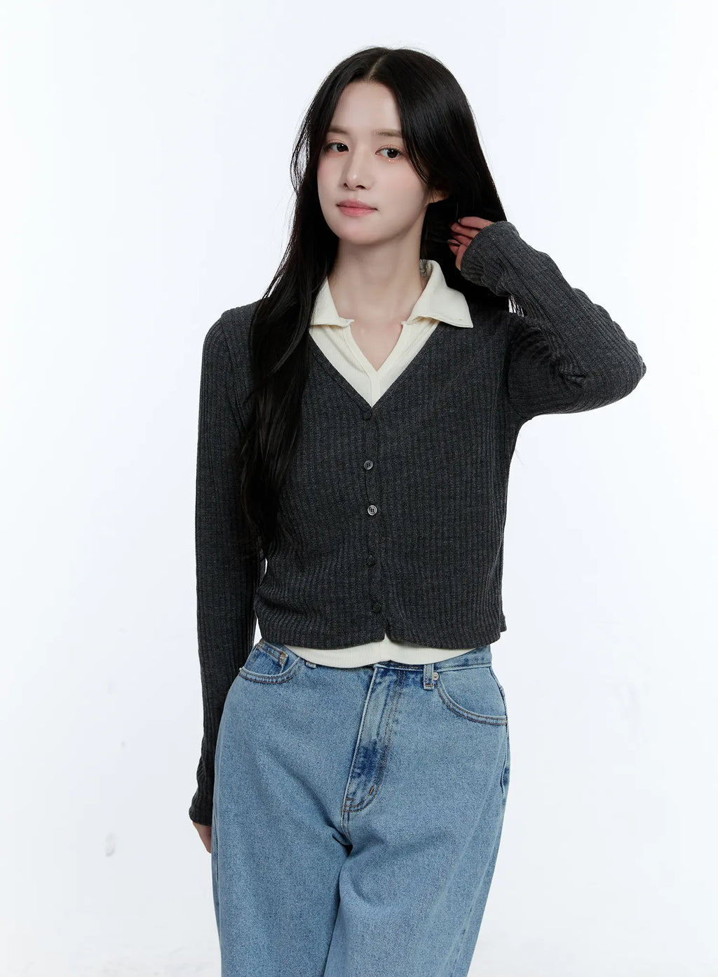 Two-Tone Collared Knit Cardigan CG514