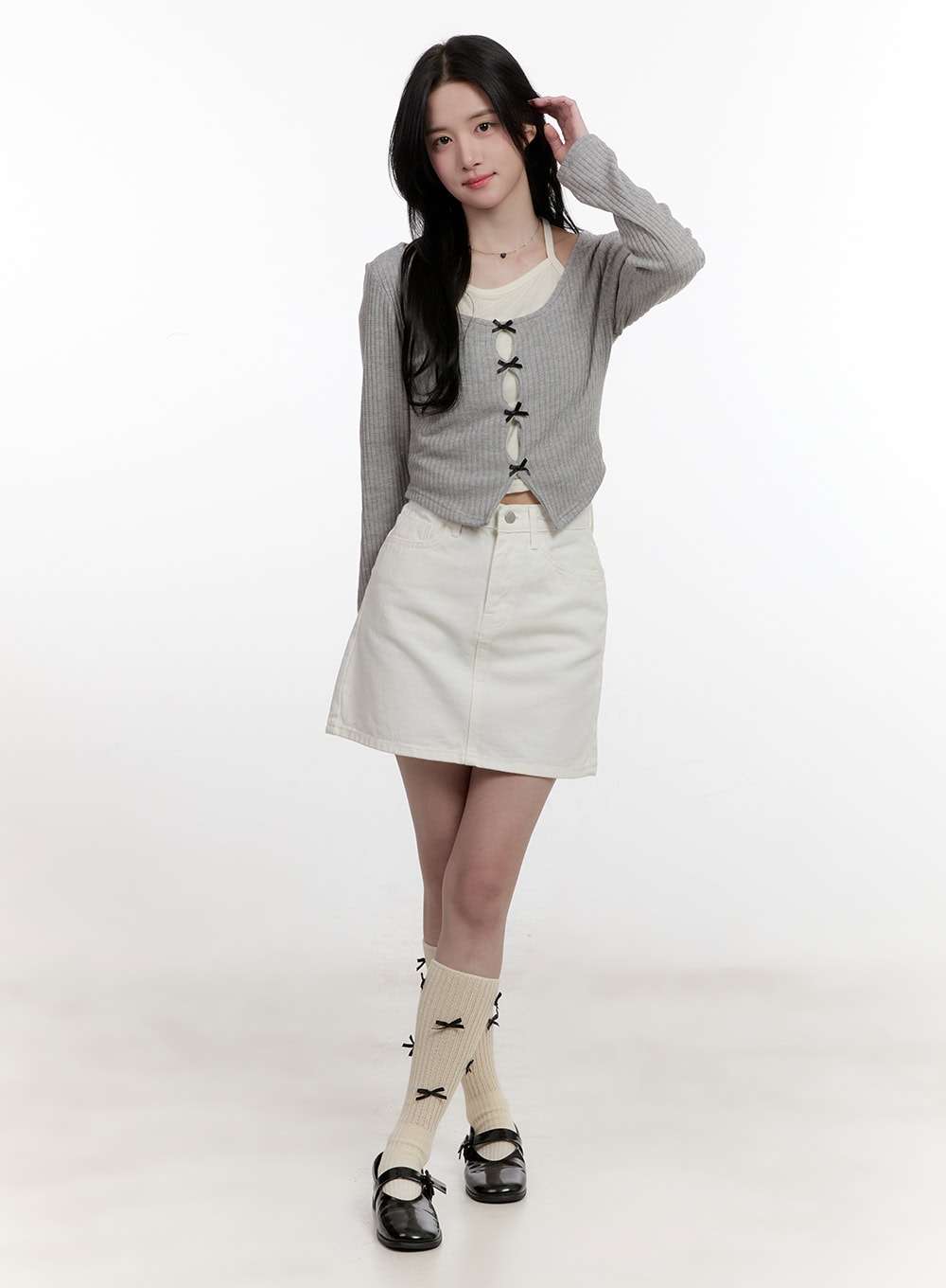 Ribbon Cut Out Cropped Cardigan CF527