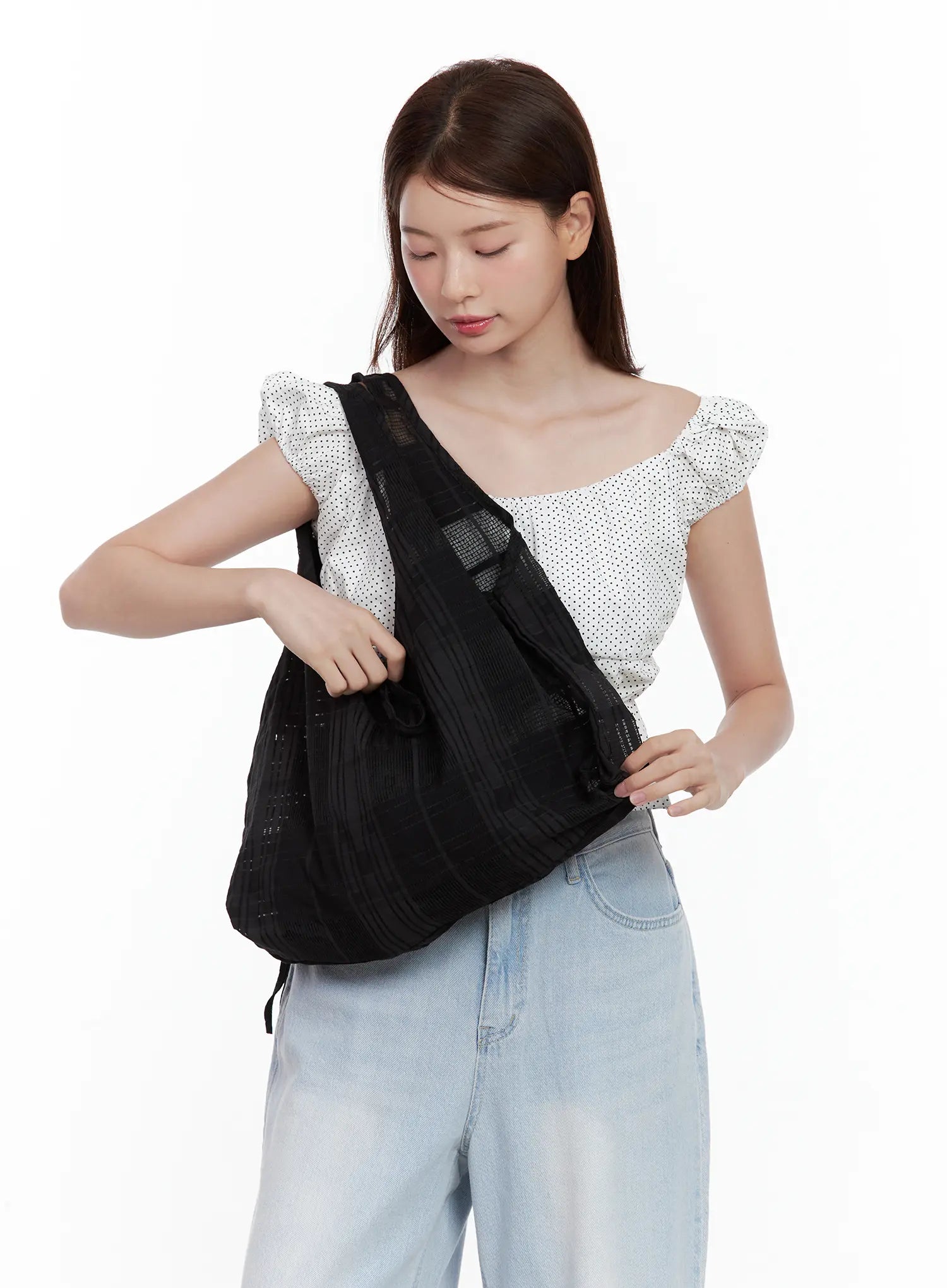 Black Mesh Plaid Shoulder Bag CL502