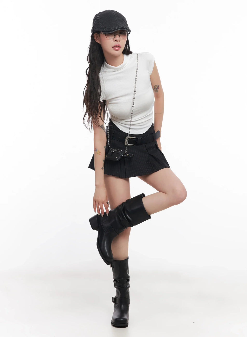 Mock Neck Fitted Short-Sleeve Top IC503