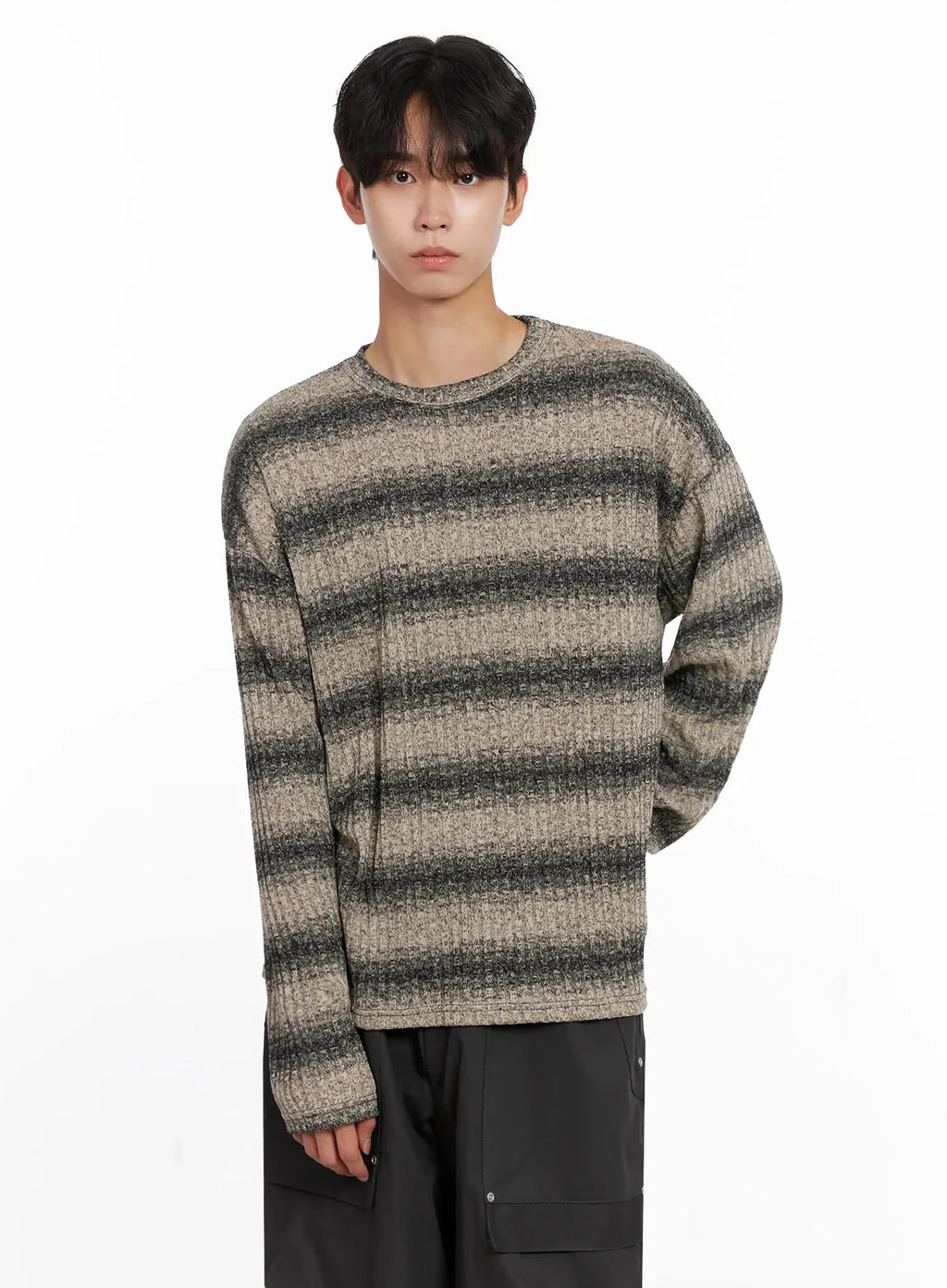 Men's Ribbed Striped Long Sleeve Shirt IO516