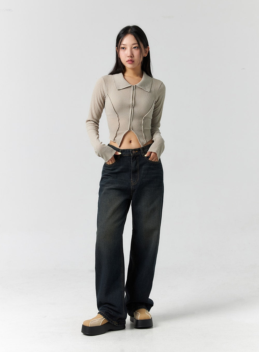 Stitched Zip Crop Top CS308