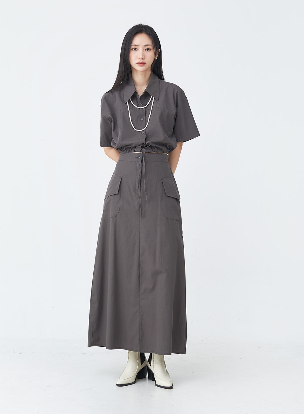 Drawstring Cropped Shirt UU1407