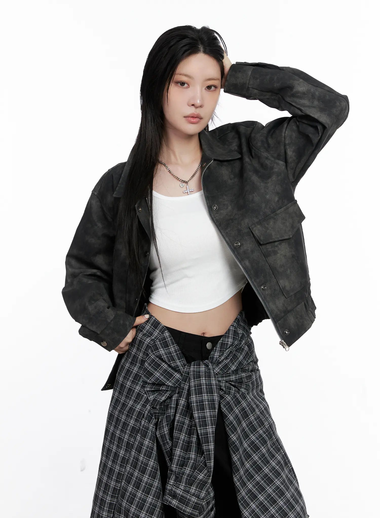 Vintage Washed Faux Leather Jacket CS512