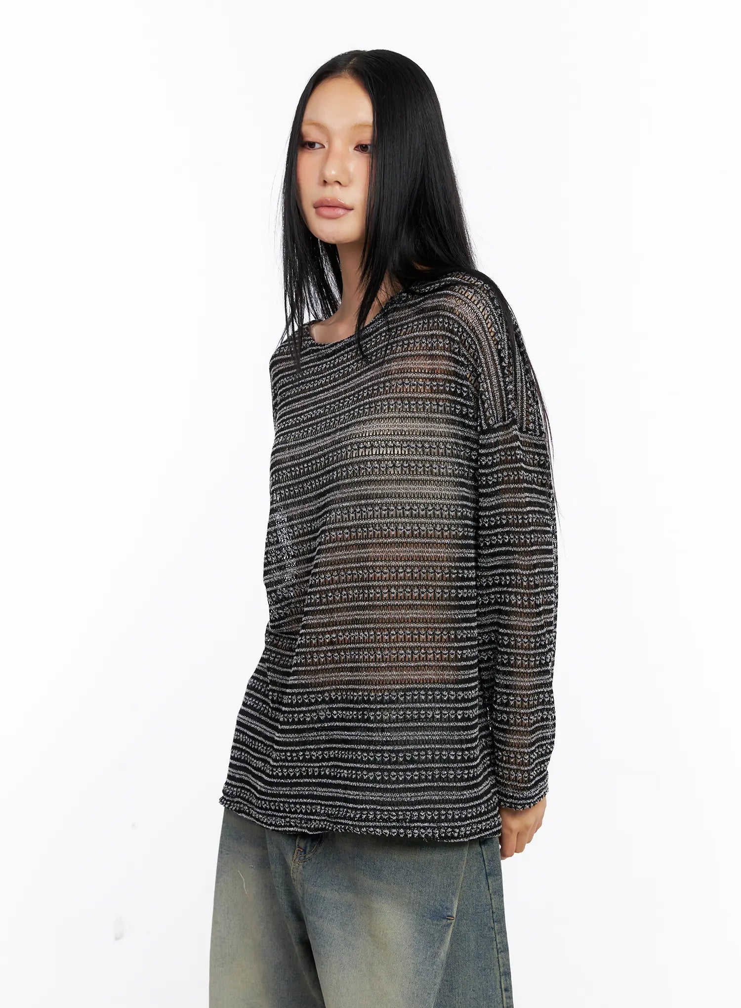 Sheer Knit Long-Sleeve Tee CL530