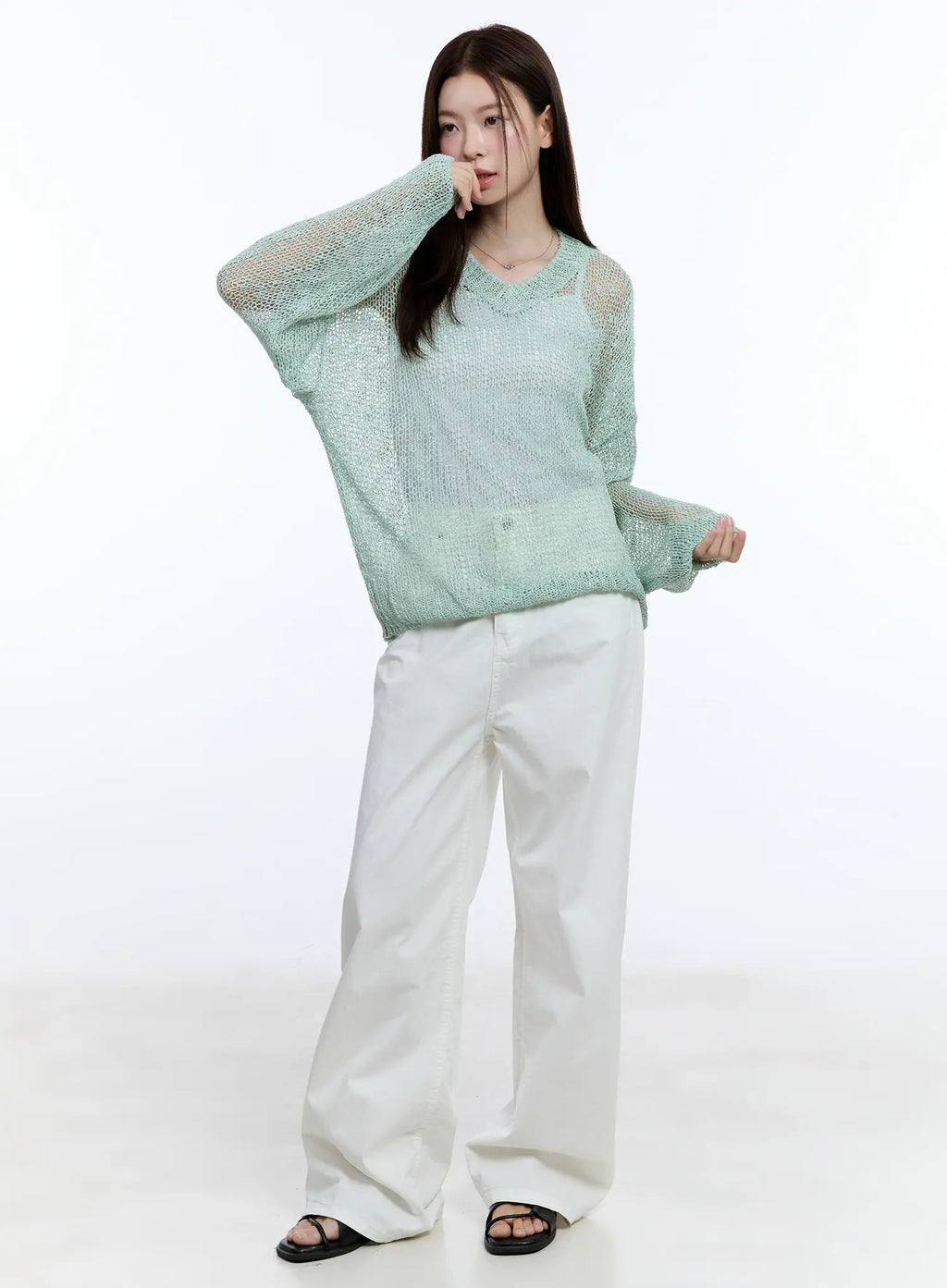 Sheer V-Neck Sweater CU513