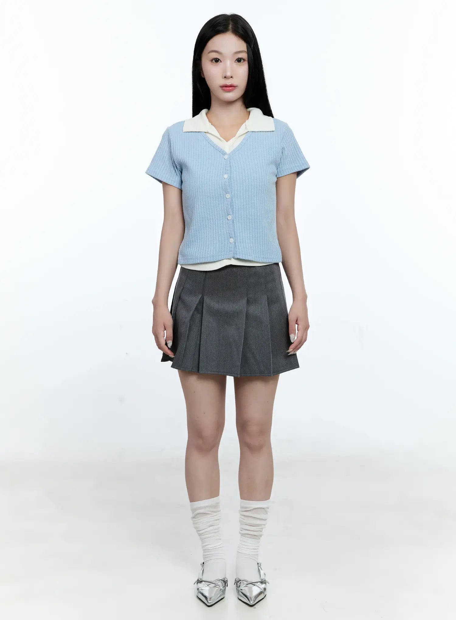 Layered-Collar Cardigan Tee CG511