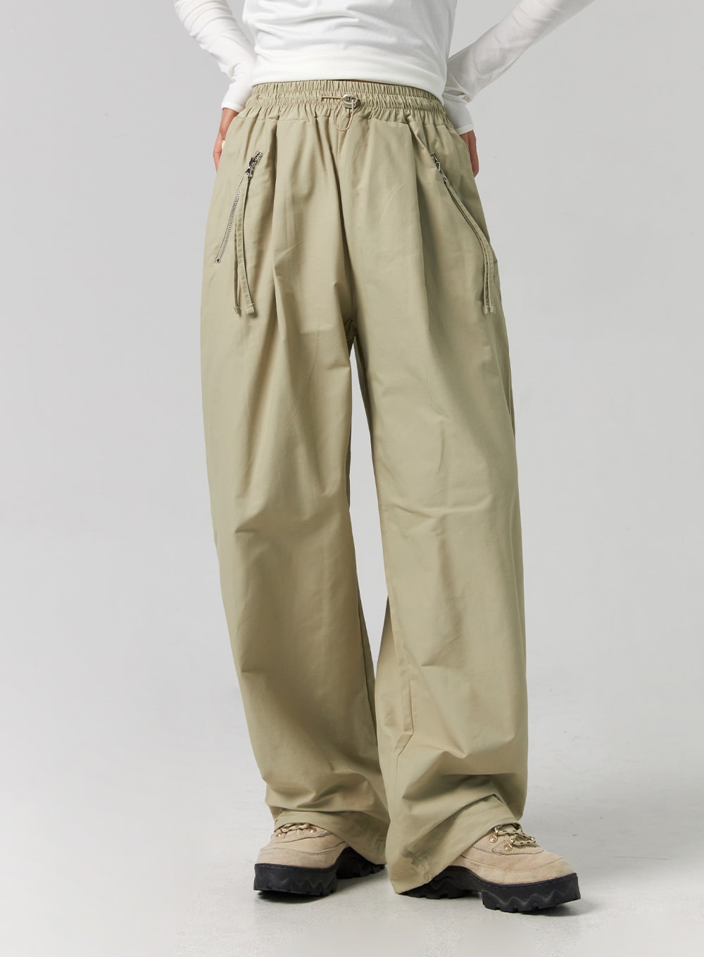 Elastic Waist Nylon Wide-Leg Pants CG329