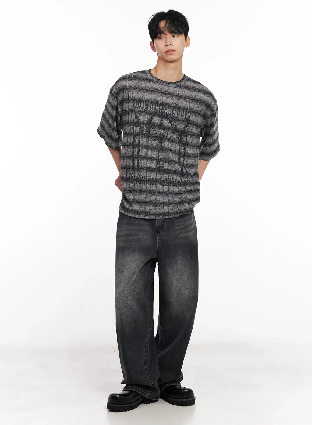 Men's Washed Wide-Leg Jeans IU526