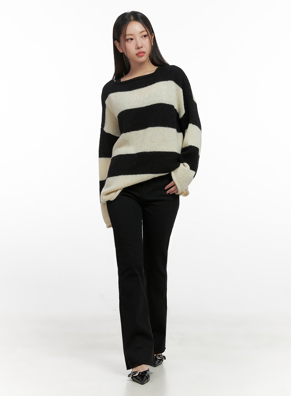 Oversize Stripe Wool Sweater IN415
