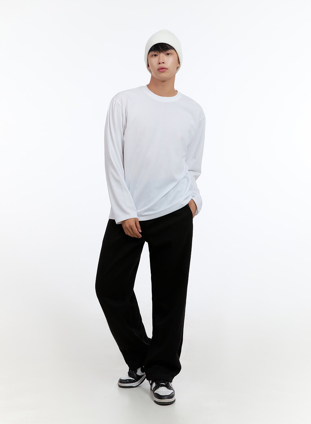 Men's Basic Cotton Long Sleeve T-Shirt (White) IS412