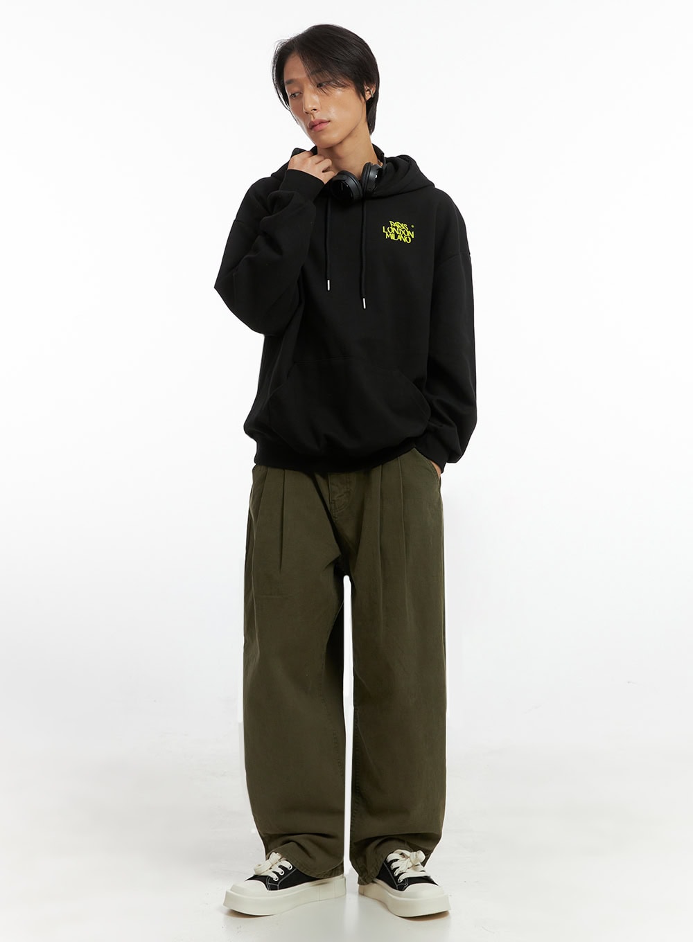 Men's Embroidered Oversized Hoodie (Black) IO417