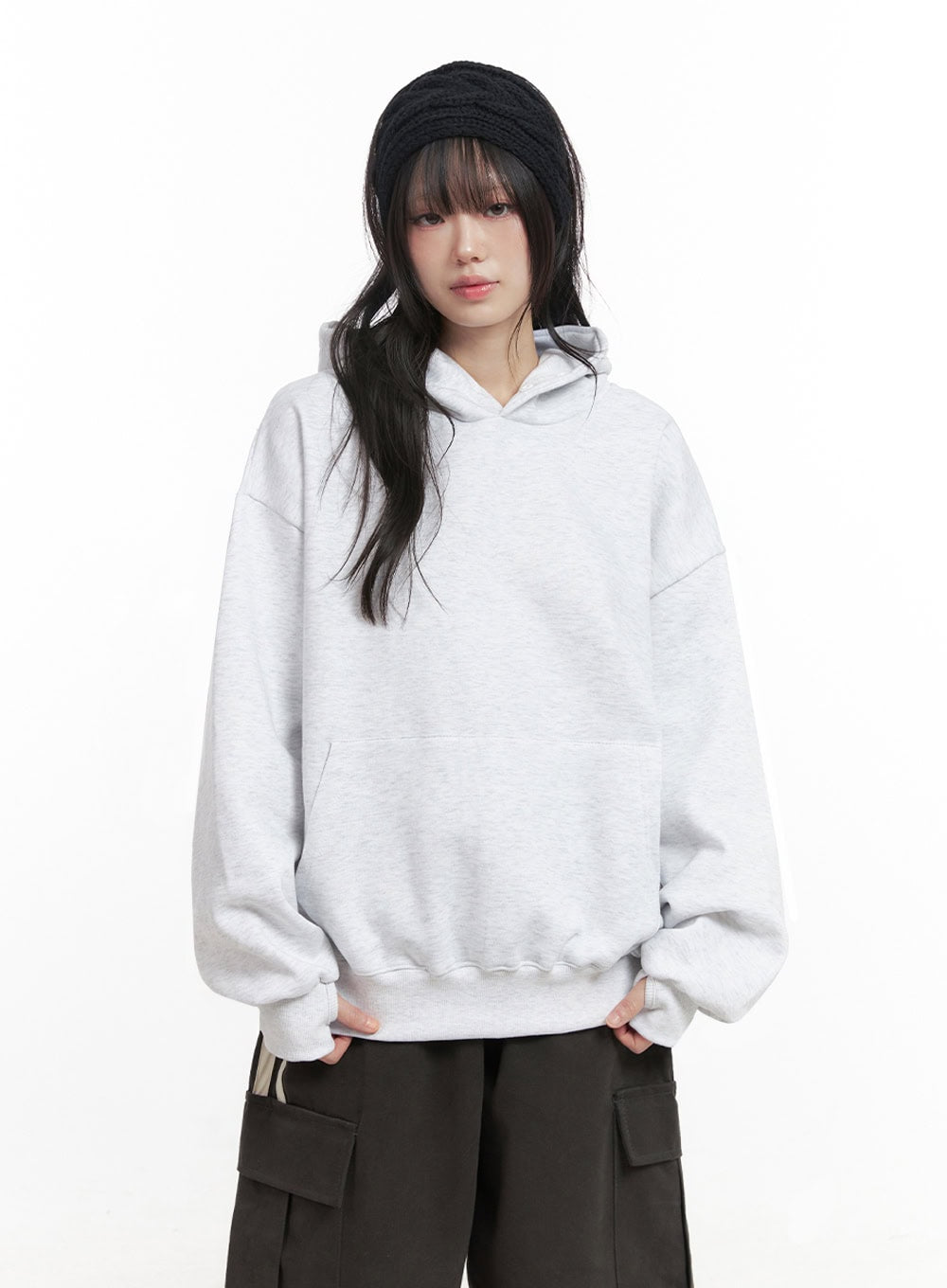 Oversized Solid Hooded Sweatshirt IN427