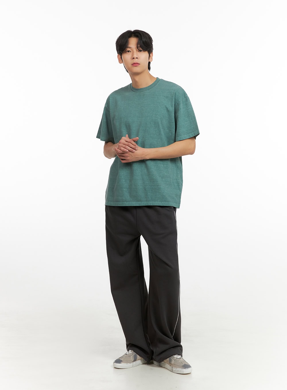 Men's Cotton Washed Round Neck T-Shirt (Green) IU405