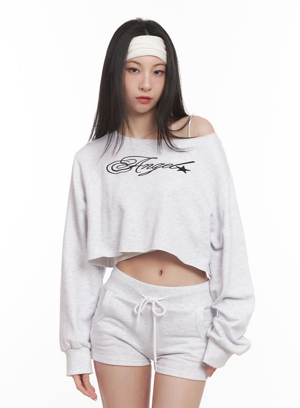 Off-Shoulder Embroidered Crop Sweatshirt CM518