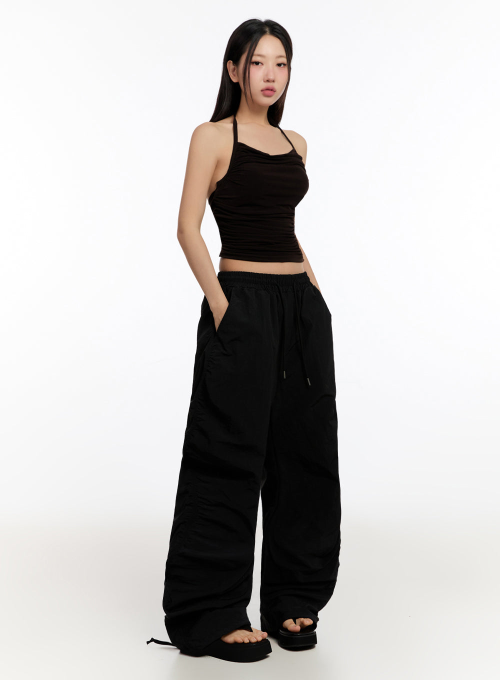 Adjustable Wide-Leg Nylon Pants IU509