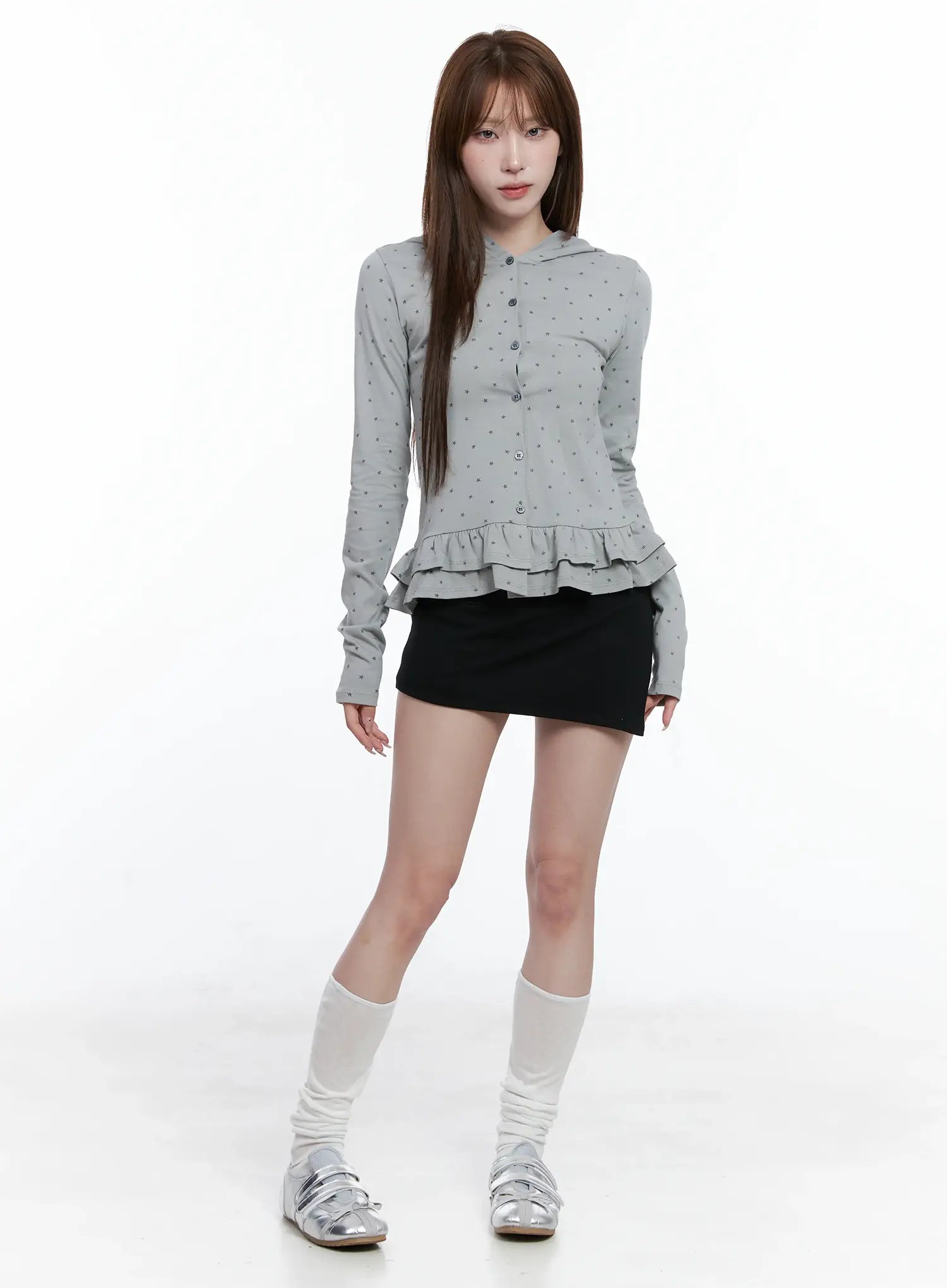 Ruffle Polka-Dot Hooded Cardigan CS501