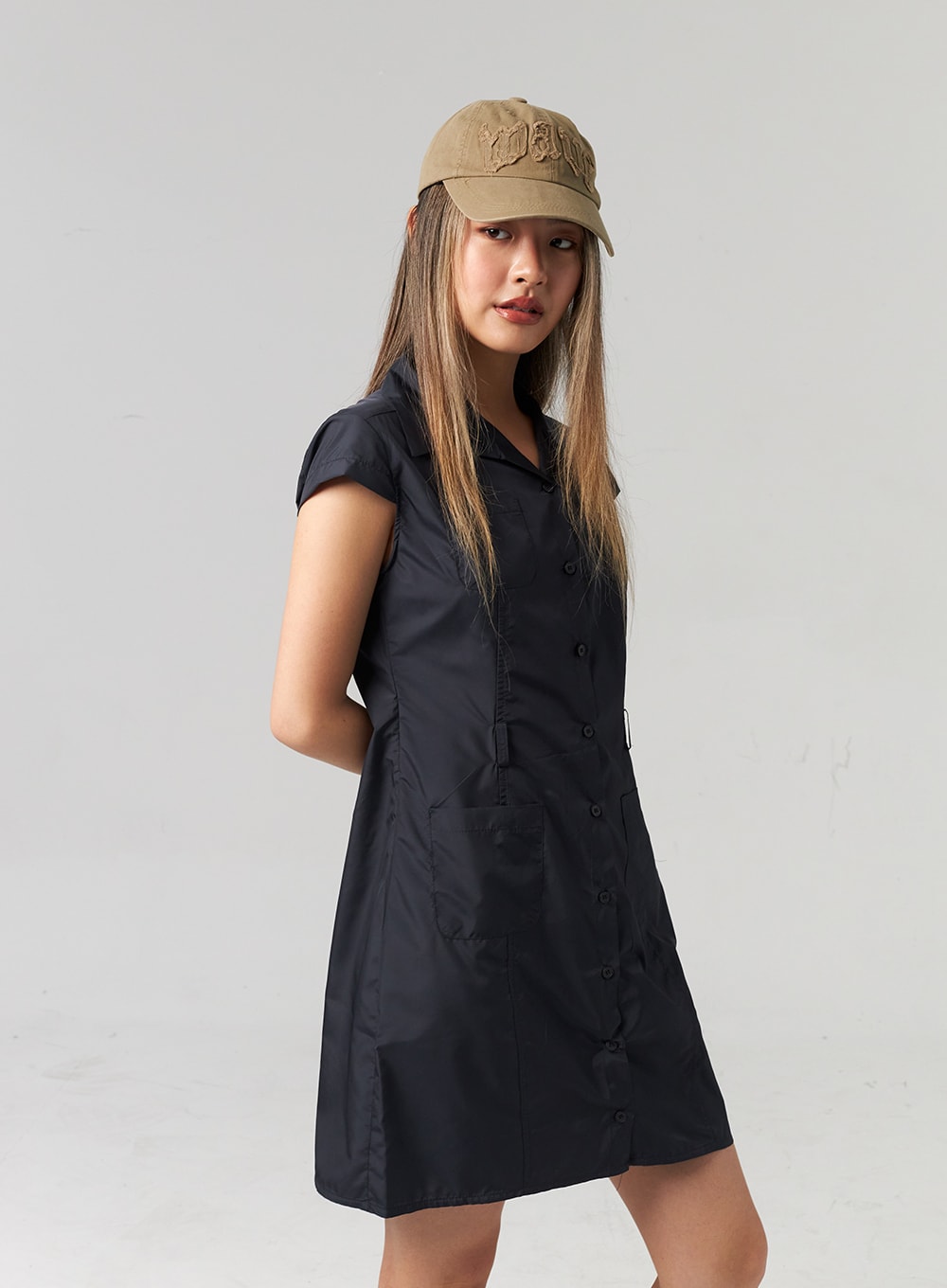 Nylon Button Mini Dress CL307