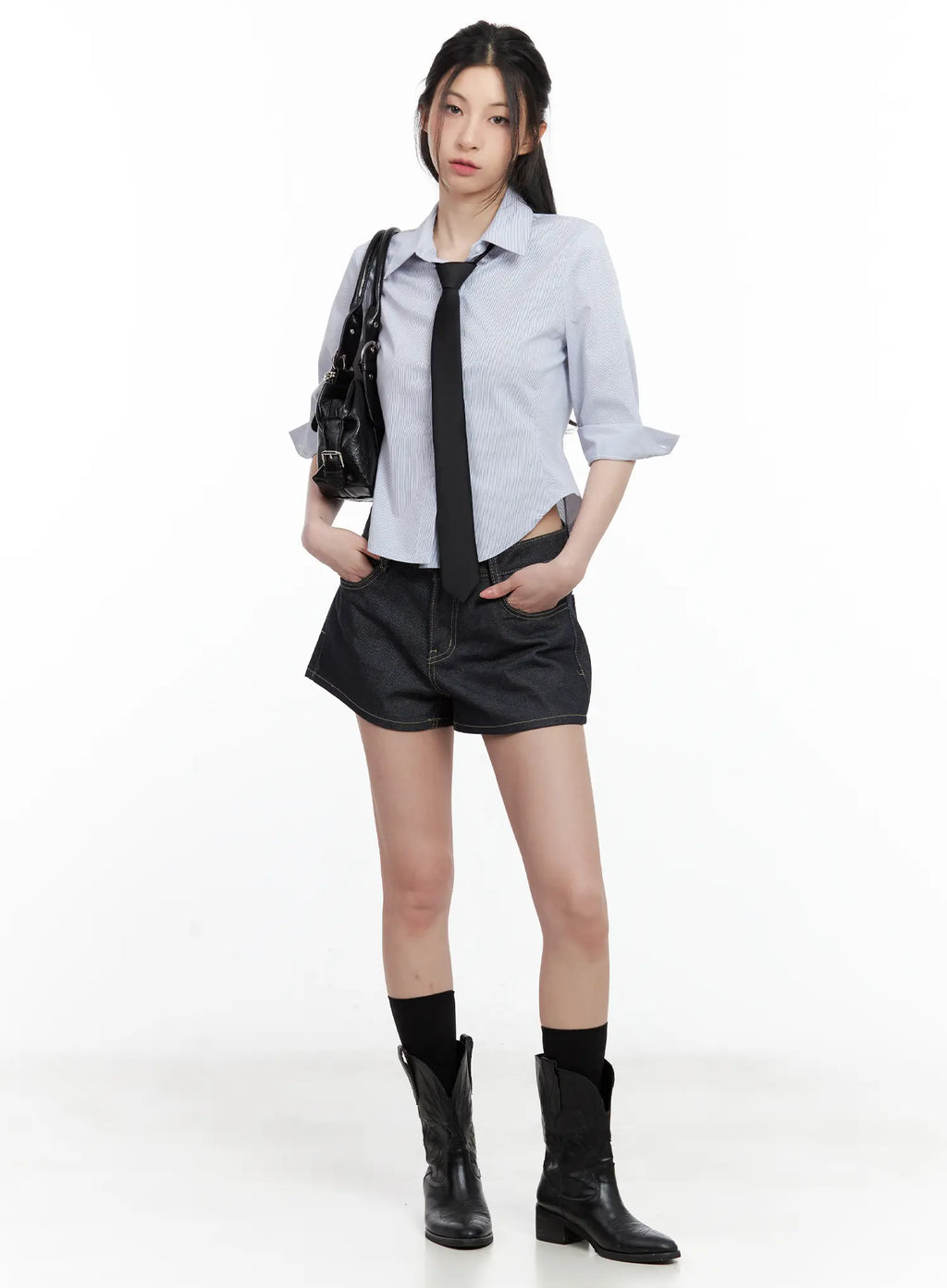 Striped Half-Sleeve Slim-Fit Collared Shirt CL501