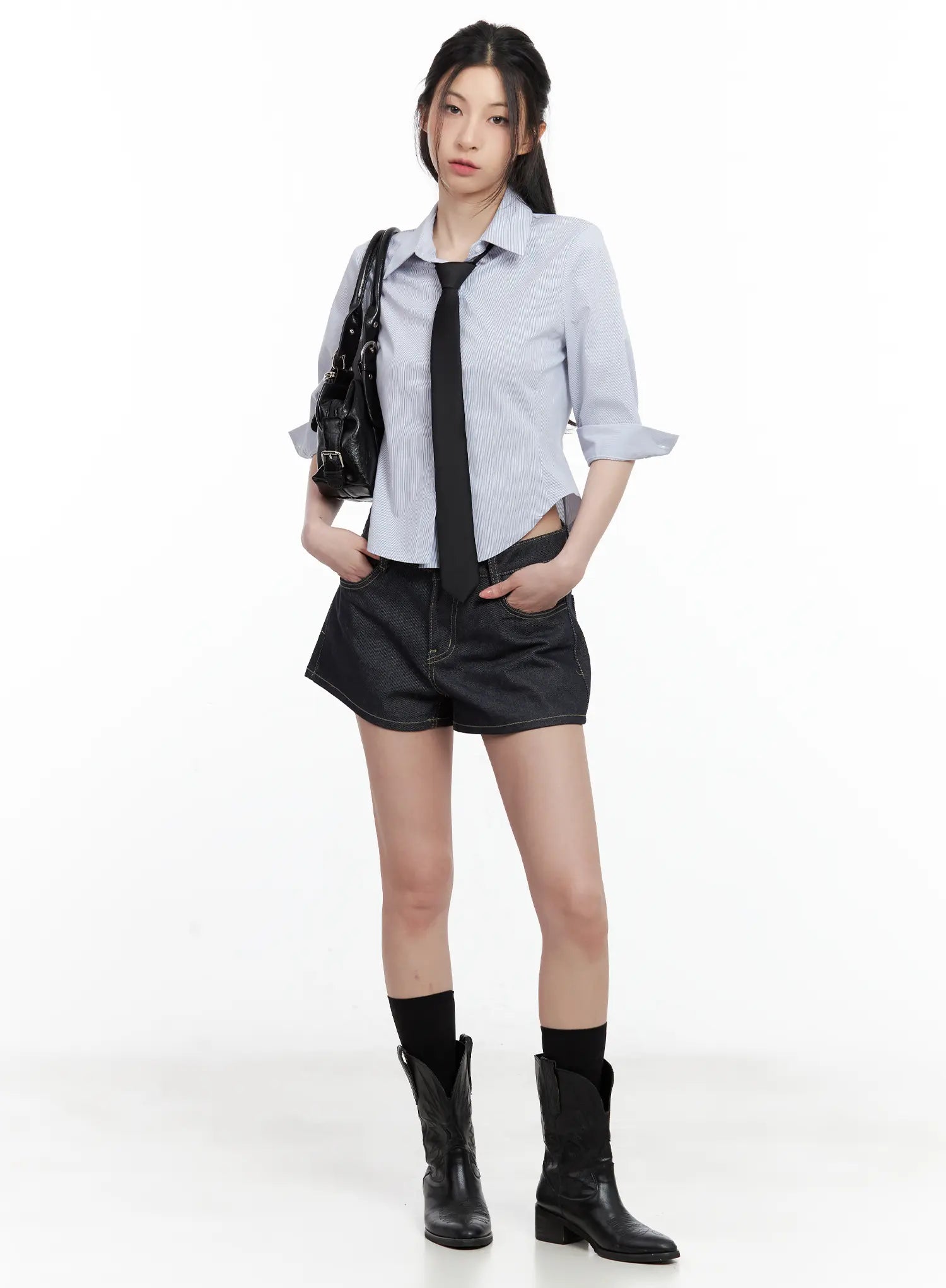 Striped Half-Sleeve Slim-Fit Collared Shirt CL501