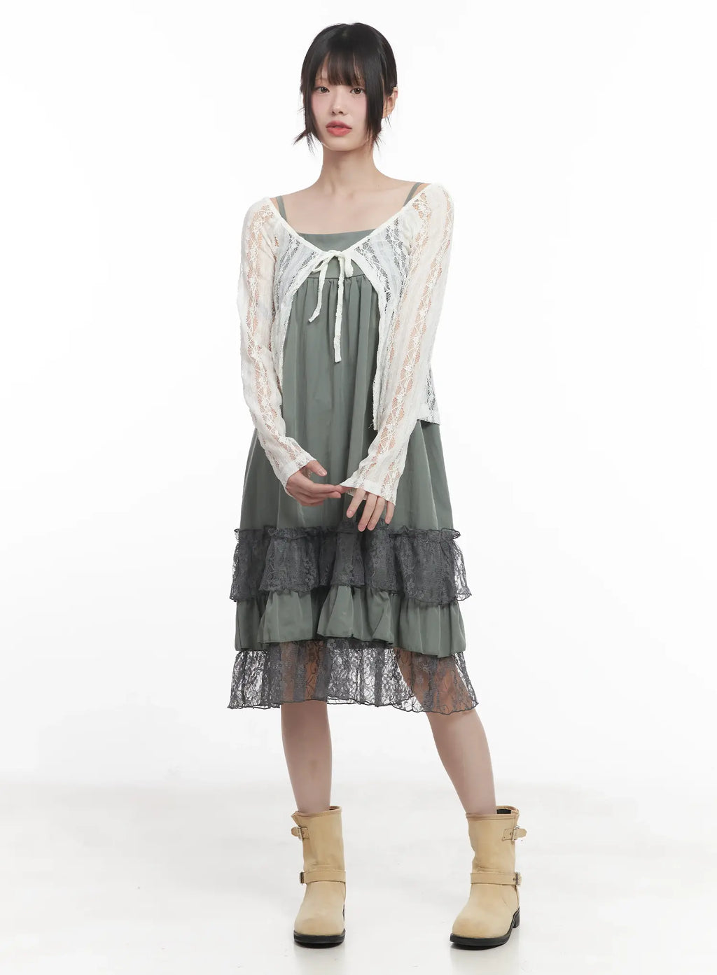 Sheer Lace Ribbon Cardigan CU518