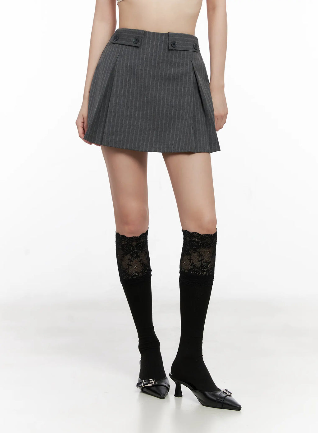 Striped Button Mini Skirt CG525