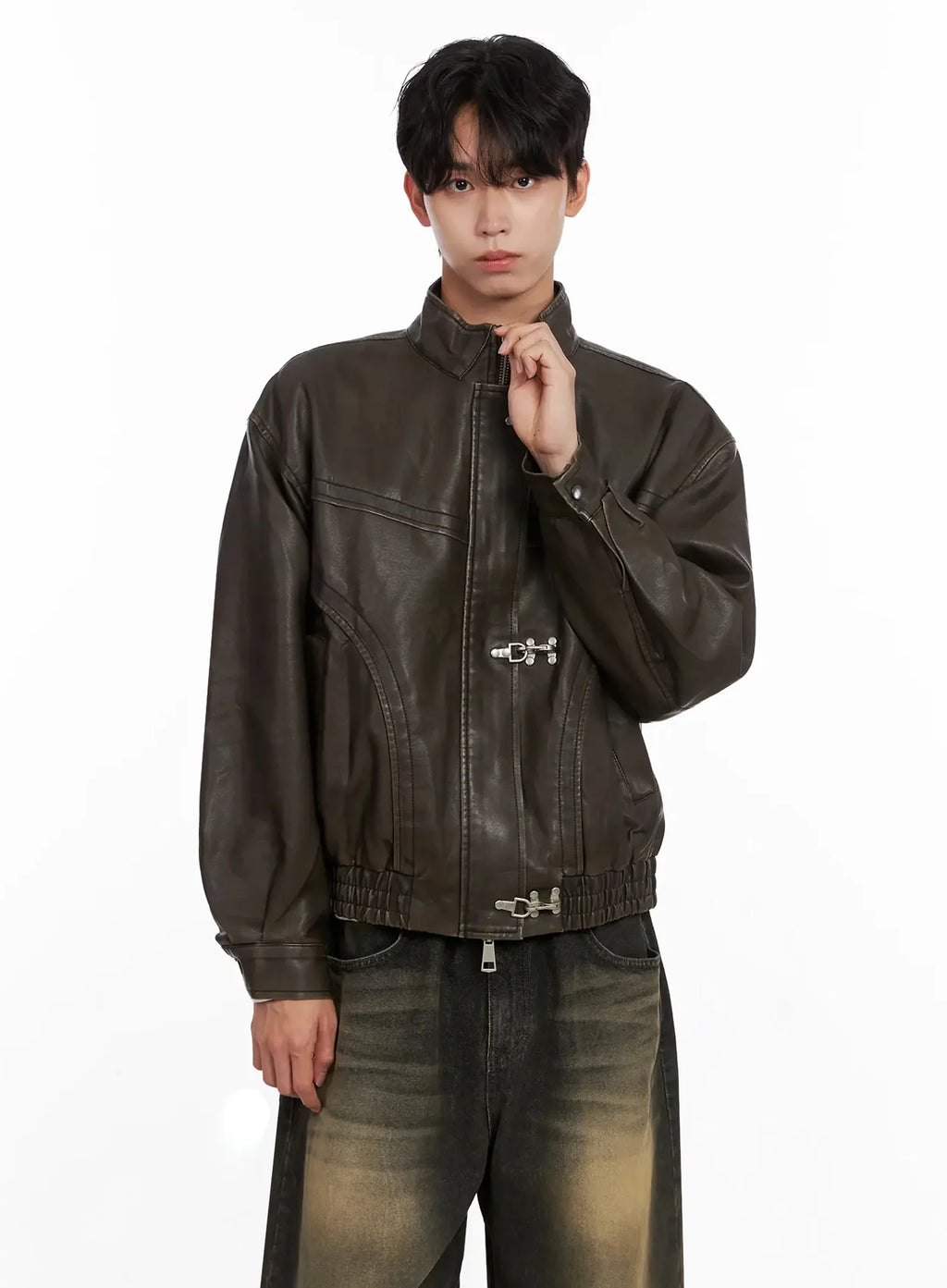 Men's Hook Faux Leather Jacket IO516