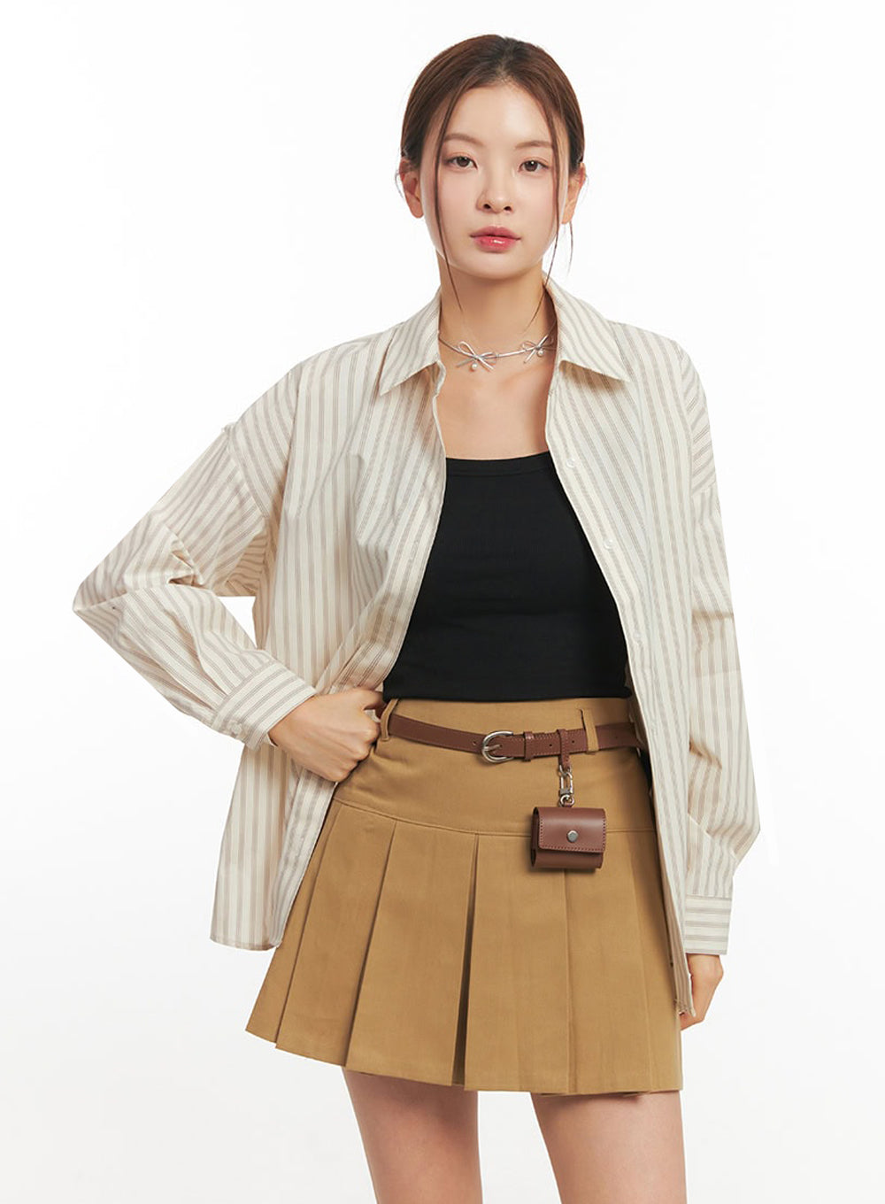 Loose-Fit Collared Striped Button-Up Shirt IM513