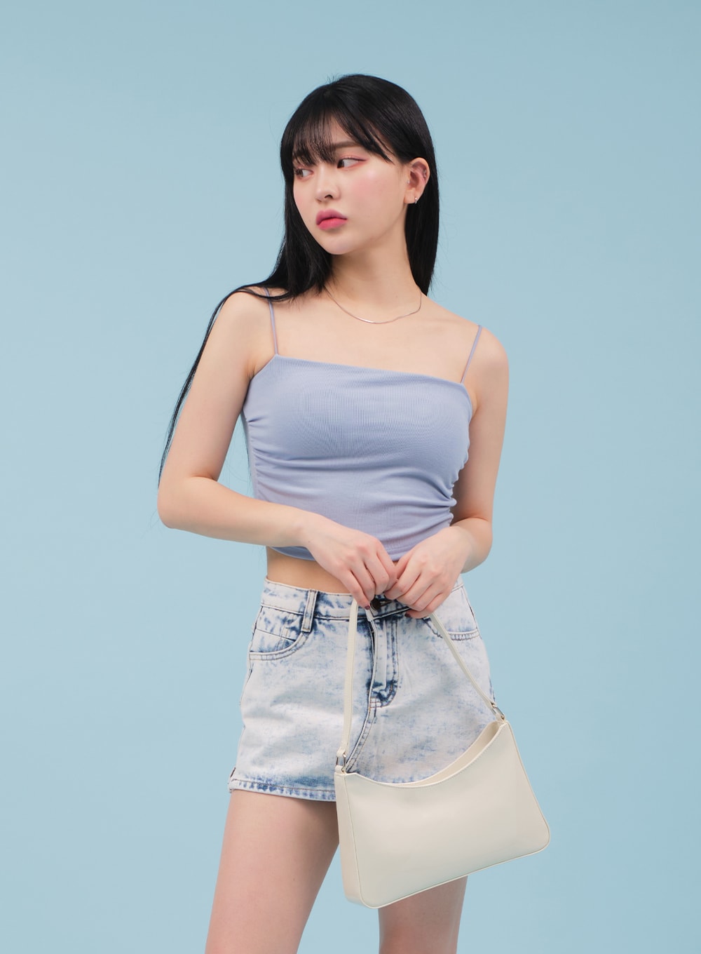Cropped Cami with Side Shirring and Bra Cap Attached CM23