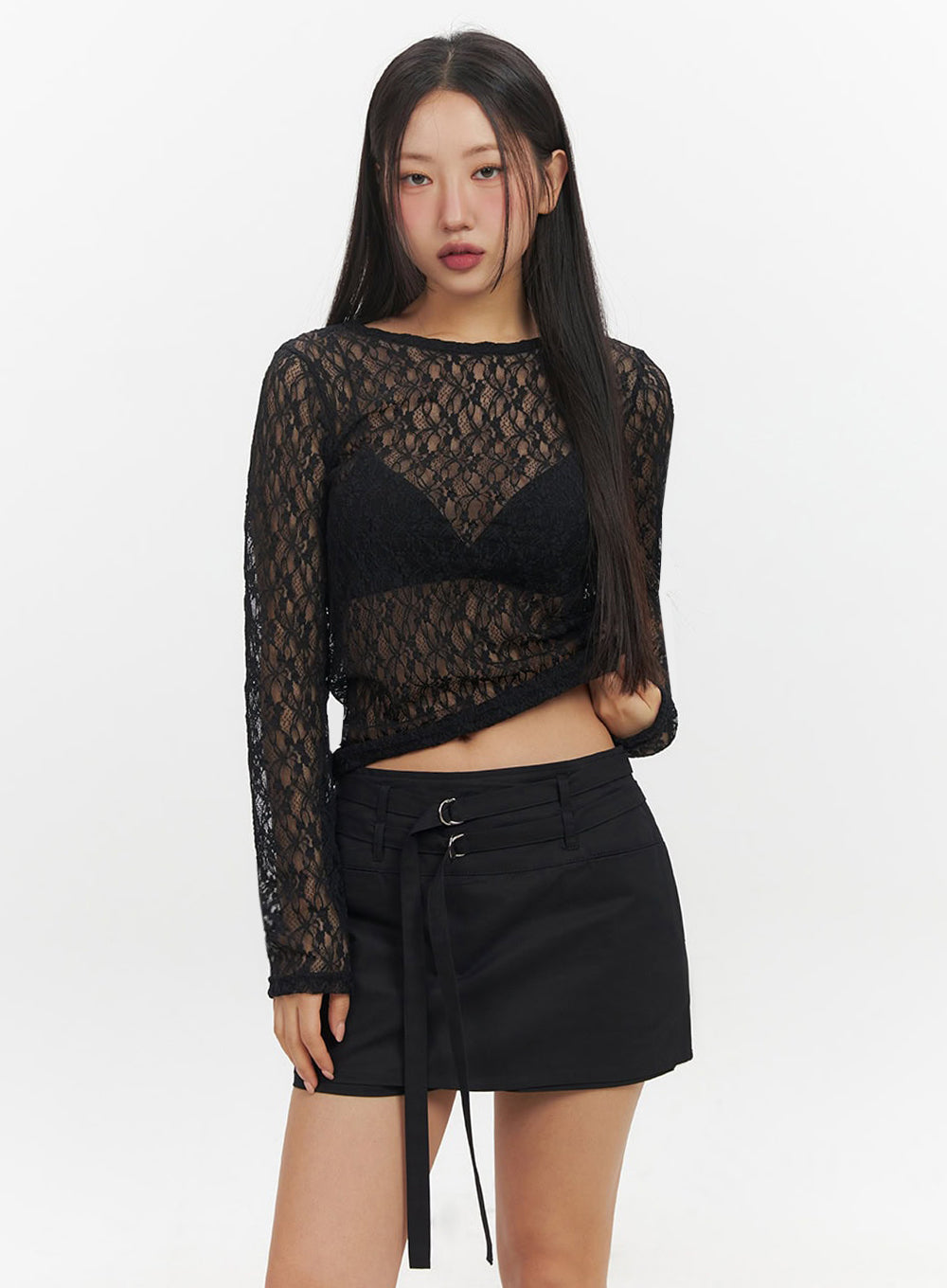 Sheer Lace Long Sleeve Top IF510